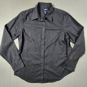 Ralph Lauren CHAPS Womens Classic Black No Iron Button-Up Shirt Top L